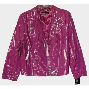 New Pamela McCoy Raspberry Pink Full Zip Pockets Patent Rain Jacket